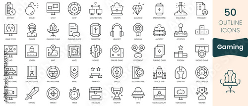 Set of gaming icons. Thin linear style icons Pack. Vector Illustration