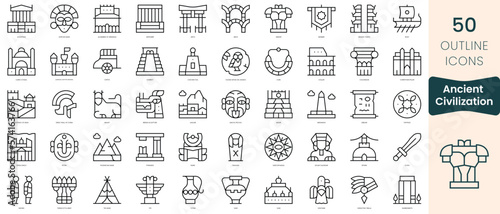 Set of ancient civilization icons. Thin linear style icons Pack. Vector Illustration