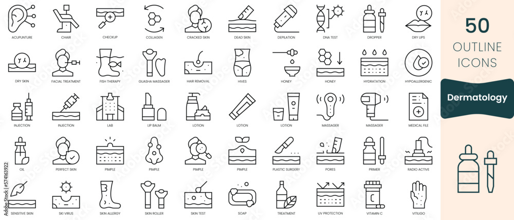 Set of dermatology icons. Thin linear style icons Pack. Vector Illustration Set of dermatology icons. Thin linear style icons Pack. Vector Illustration