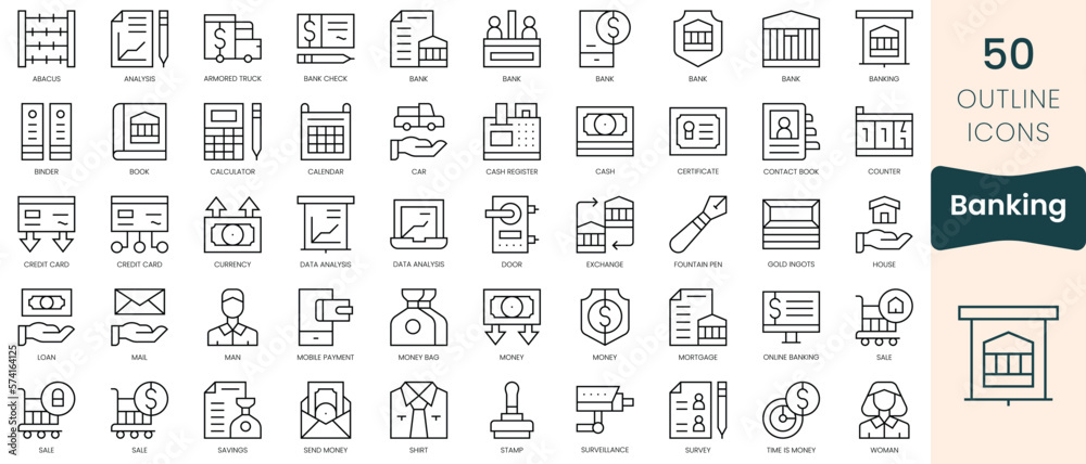 Set of banking icons. Thin linear style icons Pack. Vector Illustration Set of banking icons. Thin linear style icons Pack. Vector Illustration