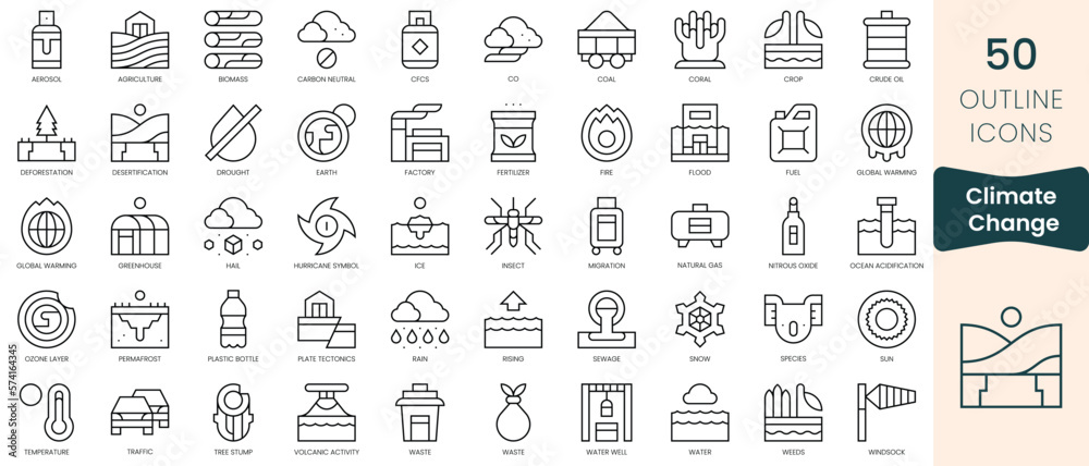Set of climate change icons. Thin linear style icons Pack. Vector Illustration