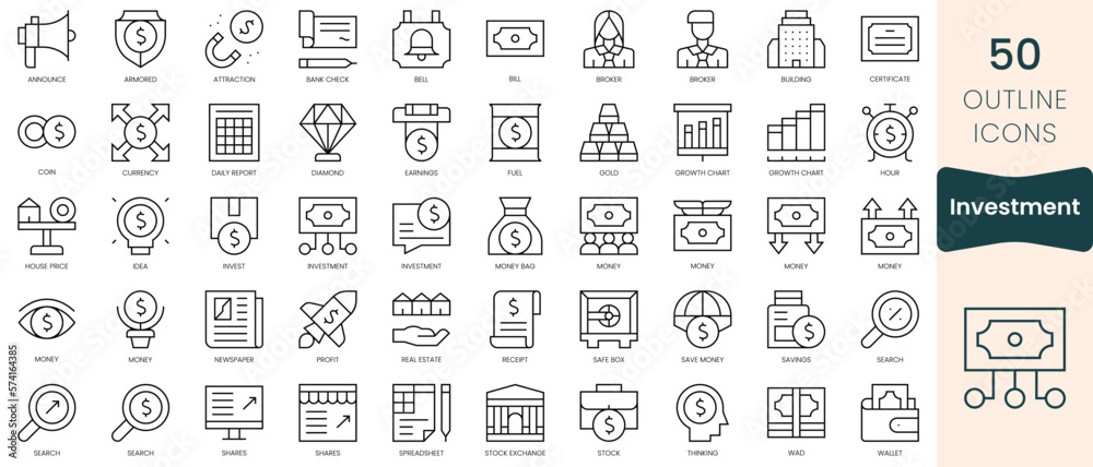 Set of investment icons. Thin linear style icons Pack. Vector Illustration Set of investment icons. Thin linear style icons Pack. Vector Illustration