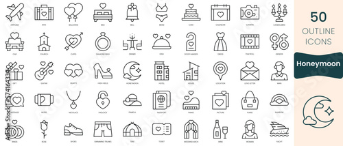 Set of honeymoon icons. Thin linear style icons Pack. Vector Illustration