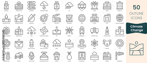 Set of climate change icons. Thin linear style icons Pack. Vector Illustration