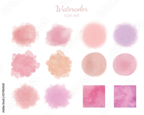 水彩テクスチャのアイコンセット　ピンク系