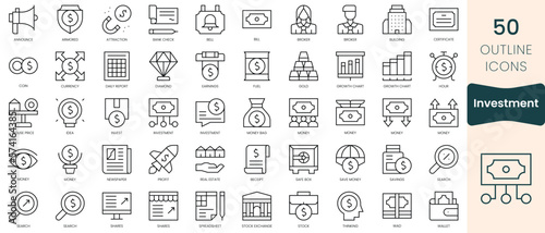 Set of investment icons. Thin linear style icons Pack. Vector Illustration