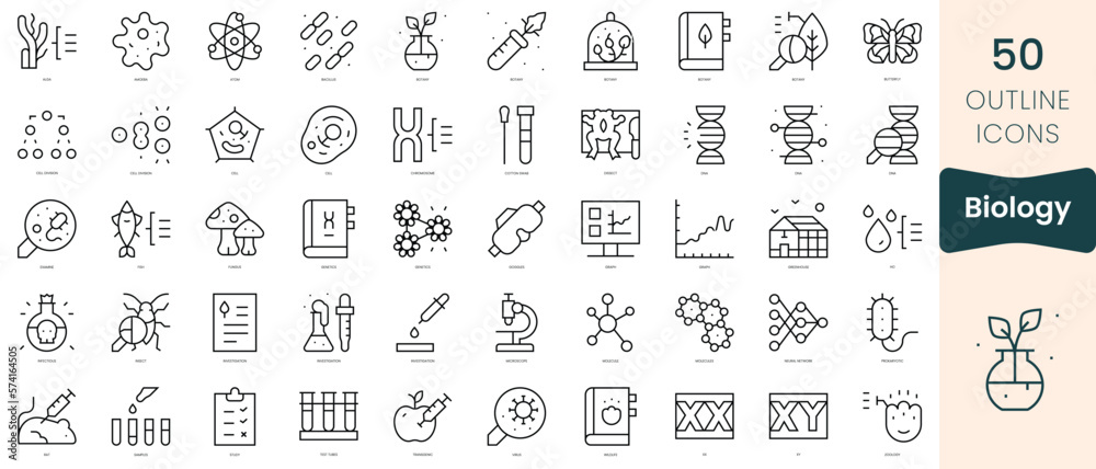Set of biology icons. Thin linear style icons Pack. Vector Illustration