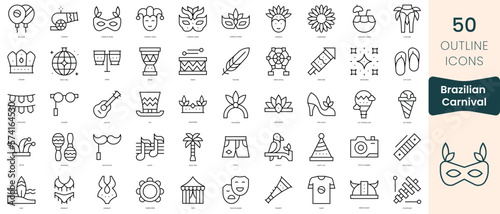 Set of brazilian carnival icons. Thin linear style icons Pack. Vector Illustration
