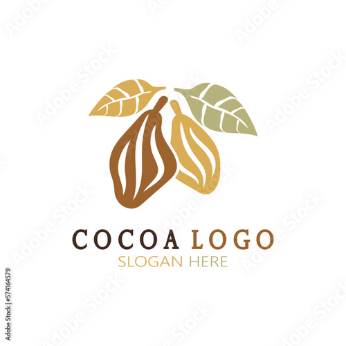 cocoa logo,cocoa bean,cocoa tree,cocoa branches and leaves,chocolate mix on white background,vintage,modern,simple,minimalist icon illustration template design vector
