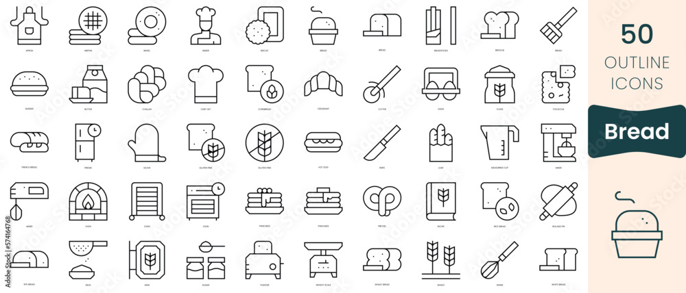 Set of bread icons. Thin linear style icons Pack. Vector Illustration