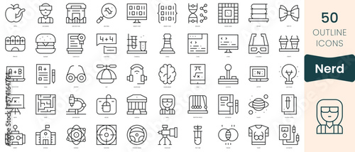 Set of nerd icons. Thin linear style icons Pack. Vector Illustration