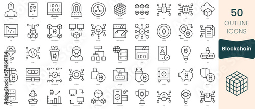 Set of blockchain icons. Thin linear style icons Pack. Vector Illustration