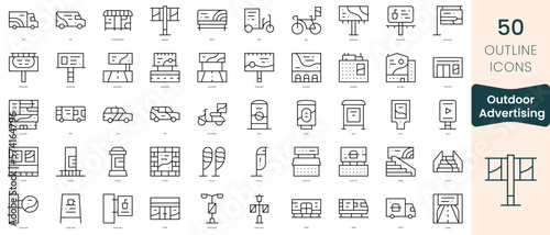 Set of outdoor advertising icons. Thin linear style icons Pack. Vector Illustration