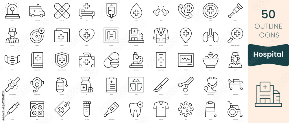 Set of hospital icons. Thin linear style icons Pack. Vector Illustration