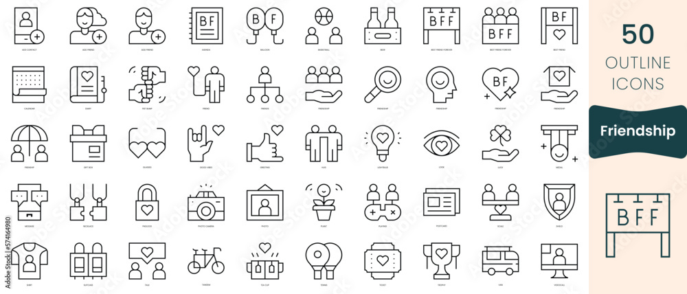 Set of friendship icons. Thin linear style icons Pack. Vector Illustration