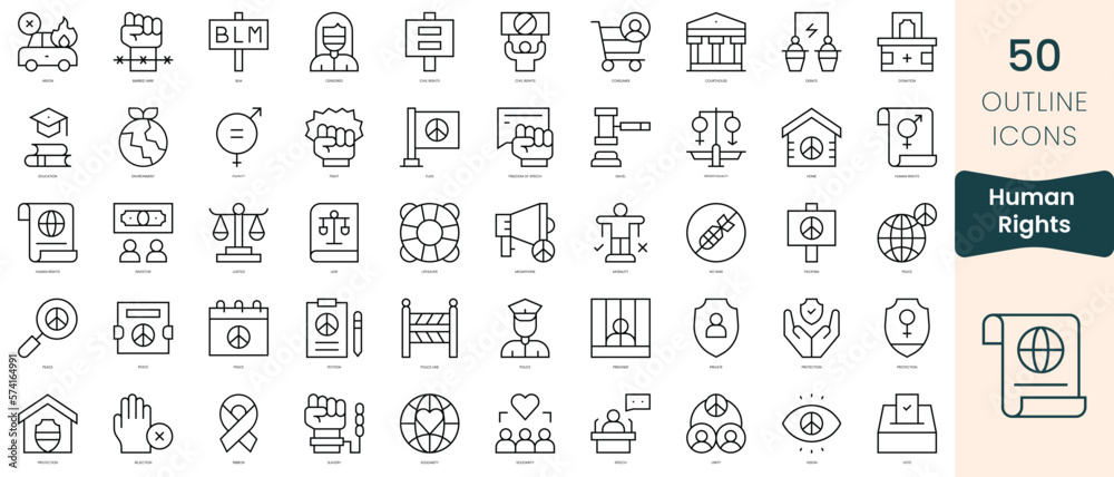 Set of human rights icons. Thin linear style icons Pack. Vector Illustration