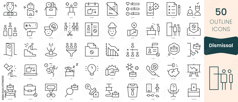 Set of dismissal icons. Thin linear style icons Pack. Vector Illustration