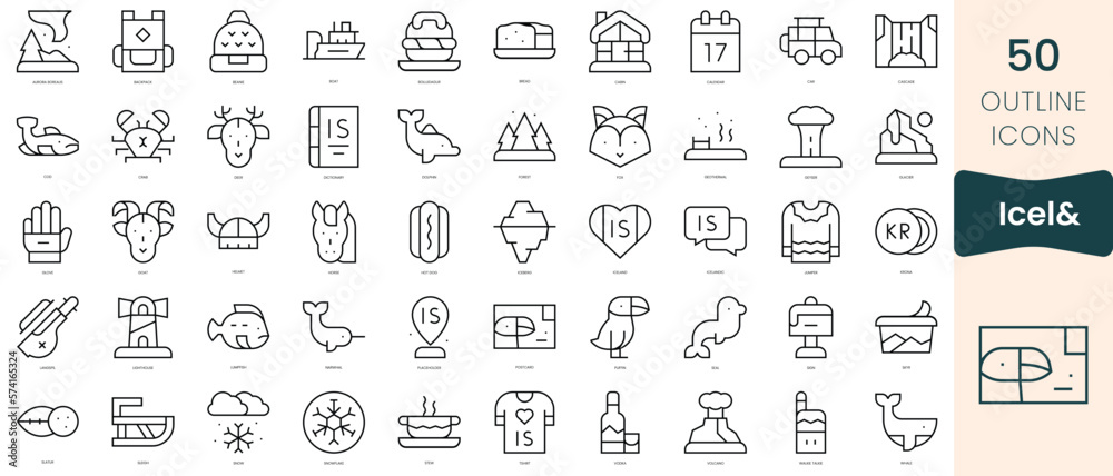 Set of iceland icons. Thin linear style icons Pack. Vector Illustration - obrazy, fototapety, plakaty 