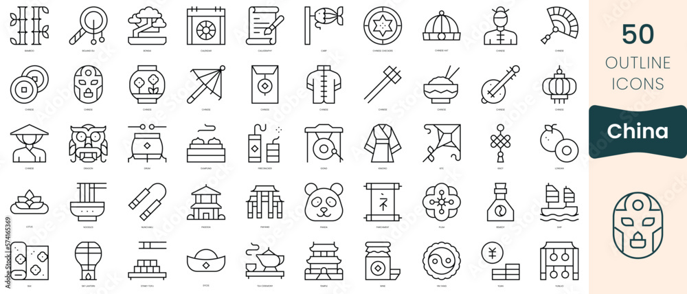 Set of china icons. Thin linear style icons Pack. Vector Illustration