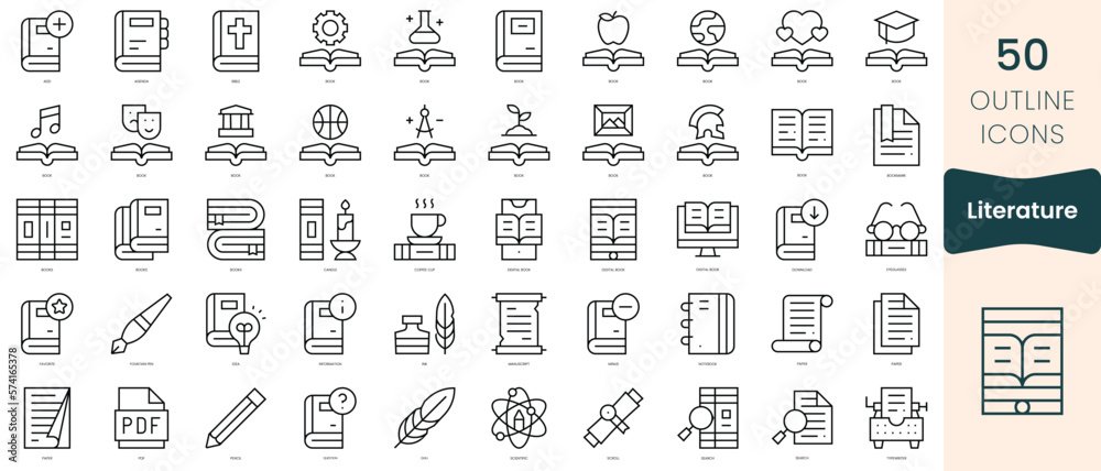Set of literature icons. Thin linear style icons Pack. Vector Illustration