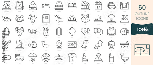 Set of iceland icons. Thin linear style icons Pack. Vector Illustration