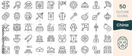 Set of china icons. Thin linear style icons Pack. Vector Illustration