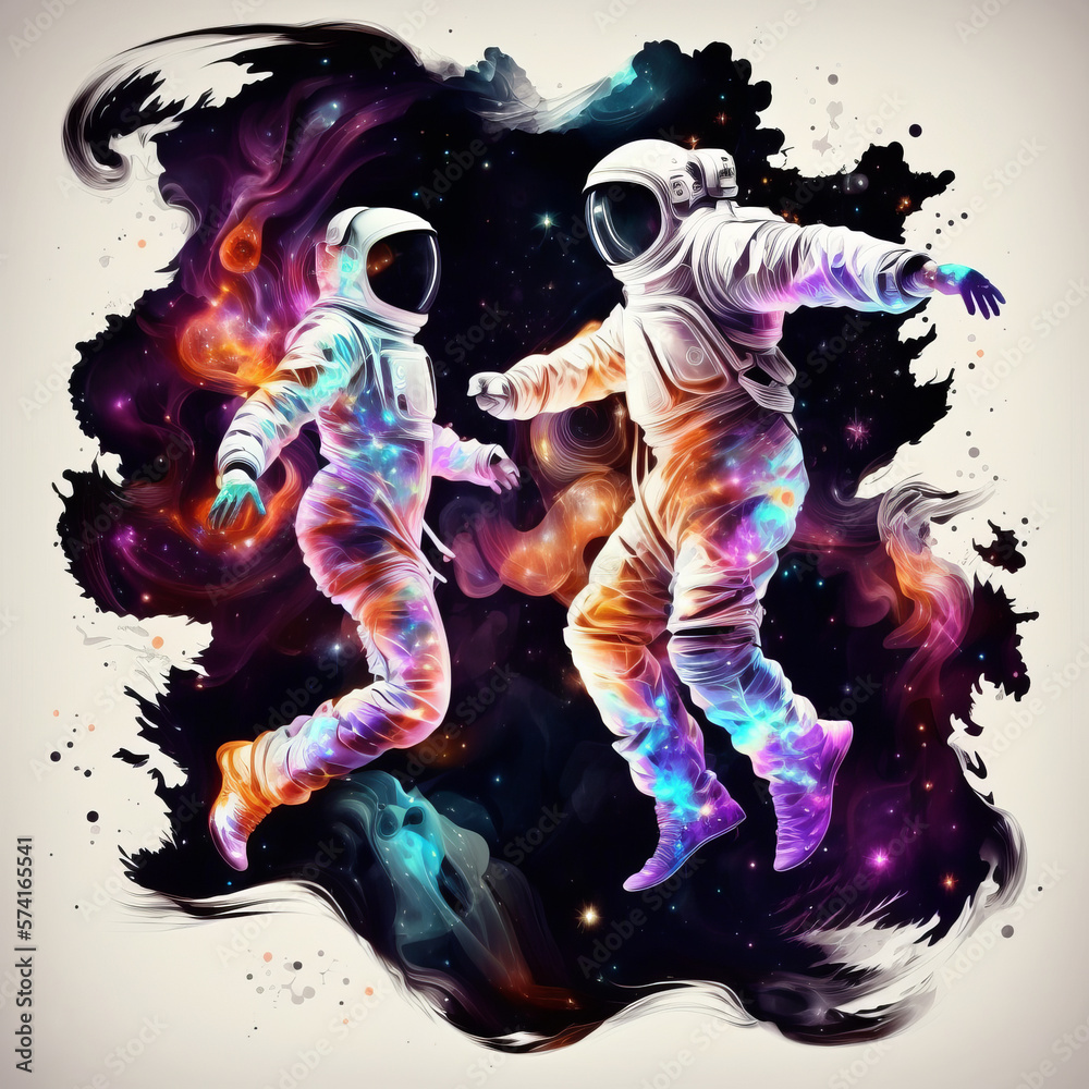 Obraz premium Astronaut couple dancing in space - zero gravity - Ai, Ai Generative