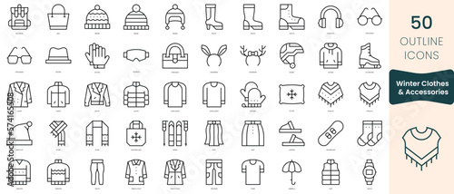Set of winter clothes and accessories icons. Thin linear style icons Pack. Vector Illustration