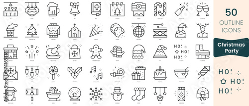 Set of christmas party icons. Thin linear style icons Pack. Vector Illustration