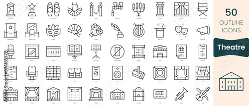 Set of theatre icons. Thin linear style icons Pack. Vector Illustration