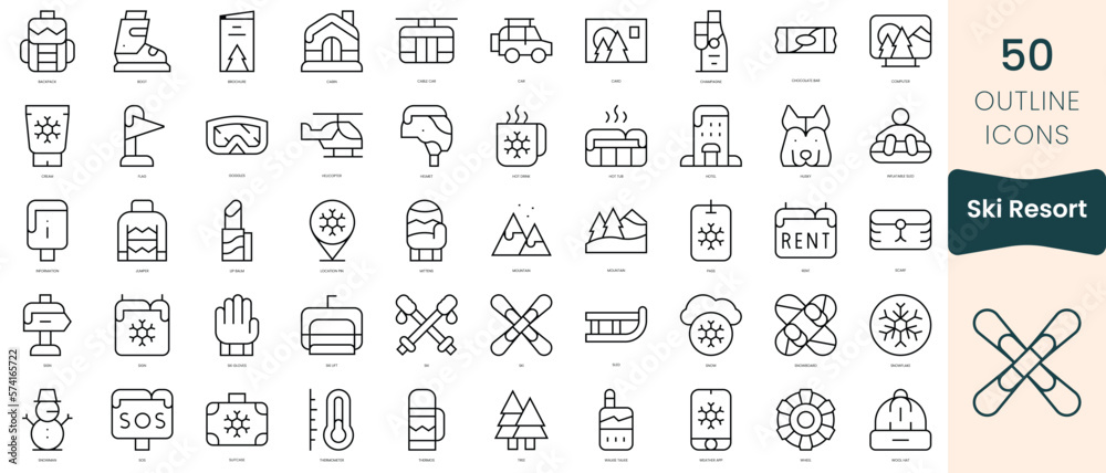 Set of ski resort icons. Thin linear style icons Pack. Vector Illustration Set of ski resort icons. Thin linear style icons Pack. Vector Illustration