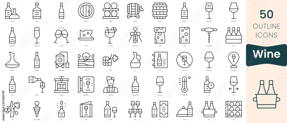 Set of wine icons. Thin linear style icons Pack. Vector Illustration - obrazy, fototapety, plakaty 