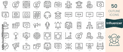 Set of influencer icons. Thin linear style icons Pack. Vector Illustration