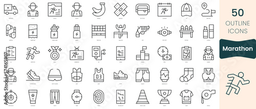 Set of marathon icons. Thin linear style icons Pack. Vector Illustration