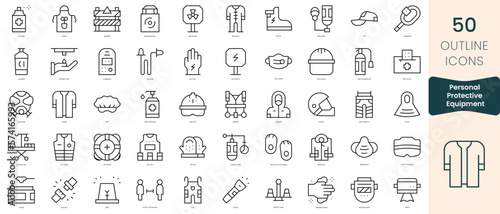 Set of personal protective equipment ppe icons. Thin linear style icons Pack. Vector Illustration