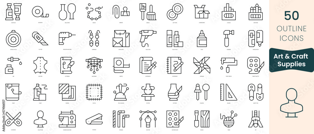 Set of art and craft supplies icons. Thin linear style icons Pack. Vector Illustration Set of art and craft supplies icons. Thin linear style icons Pack. Vector Illustration