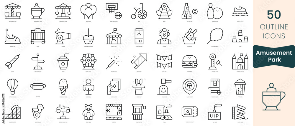 Set of amusement park icons. Thin linear style icons Pack. Vector Illustration - obrazy, fototapety, plakaty 