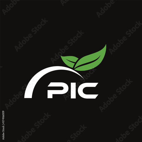 PIC letter nature logo design on black background. PIC creative initials letter leaf logo concept. PIC letter design.