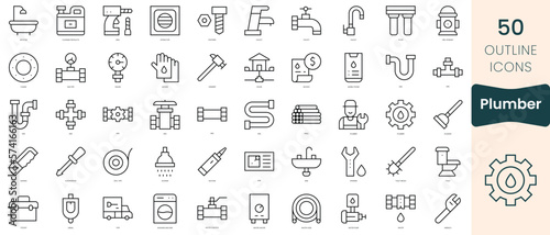 Set of plumber icons. Thin linear style icons Pack. Vector Illustration