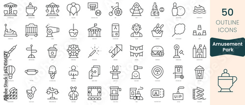 Set of amusement park icons. Thin linear style icons Pack. Vector Illustration