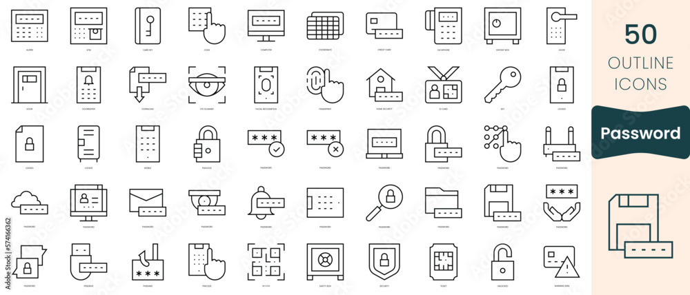 Set of password icons. Thin linear style icons Pack. Vector Illustration Set of password icons. Thin linear style icons Pack. Vector Illustration