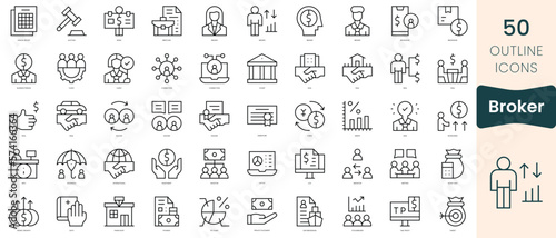 Set of broker icons. Thin linear style icons Pack. Vector Illustration