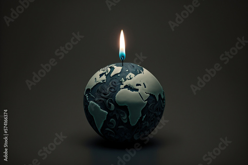 Concept for Earth Hour. Planet Earth as a burning candle on a dark background illustration