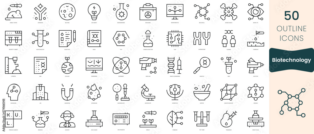 Set of biotechnology icons. Thin linear style icons Pack. Vector Illustration