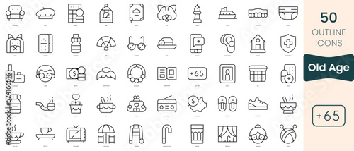 Set of old age icons. Thin linear style icons Pack. Vector Illustration