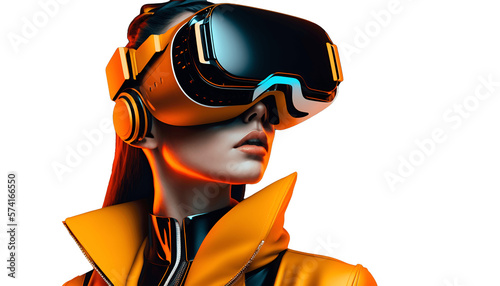 woman wearing VR glasses futuristic fashion  transparent