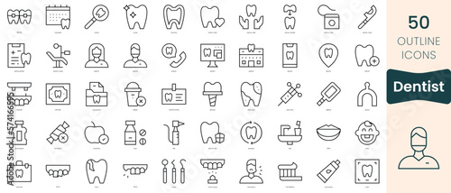 Set of dentist icons. Thin linear style icons Pack. Vector Illustration