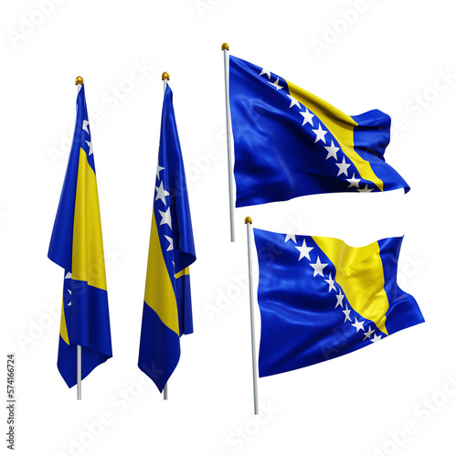3d rendering southeastern europe bosnia herzegovina flag fluttering and no fluttering