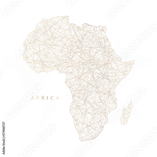 Low poly map of Africa Continent. Gold polygonal wireframe. Glittering vector with gold particles on white background. Vector illustration eps 10.