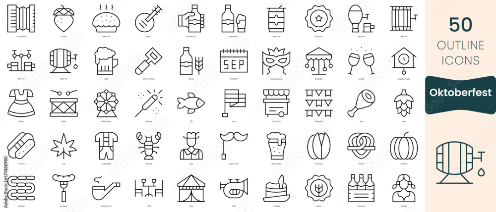 Set of oktoberfest icons. Thin linear style icons Pack. Vector Illustration